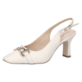Kremowe czółenka bez pięty Caprice Venezia ze skóry naturalnej to eleganckie slingbacki na obcasie 7,5 cm. Technologia MEMOTION, miękka wkładka i tęgość G zapewniają wyjątkową wygodę, amortyzację oraz komfort do pracy i na wyjątkowe okazje.