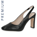 Czółenka bez pięty czarne Caprice Twiggy wykonane ze skóry naturalnej to eleganckie buty damskie na stabilnym słupku. Kwadratowy nosek, miękka skórzana wkładka i wygodny fason zapewniają komfort oraz styl na wyjątkowe okazje i do pracy.
