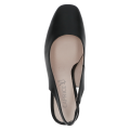 Czółenka bez pięty czarne Caprice Twiggy wykonane ze skóry naturalnej to eleganckie buty damskie na stabilnym słupku. Kwadratowy nosek, miękka skórzana wkładka i wygodny fason zapewniają komfort oraz styl na wyjątkowe okazje i do pracy.