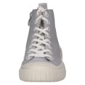 Stylowe jasnobłękitne sneakersy Caprice za kostkę wykonane z miękkiej skóry naturalnej. Sznurowany fason z wzmocnionym gumowym noskiem nadaje im sportowej elegancji, a gruba podeszwa i miękka wkładka gwarantują pełen komfort każdego dnia.