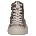 Stylowe wysokie sneakersy Caprice z błyszczącej, metalizowanej skóry naturalnej. Sznurowany fason za kostkę i gumowy nosek nadają im sportowy charakter, a miękka wkładka MEMOTION dba o perfekcyjną amortyzację i wygodę na każdym kroku.