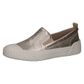 Stylowe złote sneakersy slip-on Caprice ze skóry o metalicznym wykończeniu. Elastyczne wstawki ułatwiają zakładanie, gumowy nosek chroni przód, a innowacyjna wkładka MEMOTION gwarantuje idealne dopasowanie i wygodę na każdym kroku.