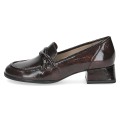 Eleganckie bordowe loafersy Caprice ze skóry lakierowanej. Efektowny węzeł na cholewce dodaje klasy, wkładka MEMOTION dba o miękkie dopasowanie, a obcas z systemem ANTISHOKK redukuje wstrząsy, chroniąc kręgosłup podczas chodzenia.