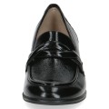 Eleganckie czarne loafersy Caprice ze skóry lakierowanej. Efektowny węzeł na cholewce dodaje szyku, wkładka MEMOTION zapewnia idealne dopasowanie, a niski obcas z systemem ANTISHOKK chroni kręgosłup, tłumiąc wstrząsy na każdym kroku.