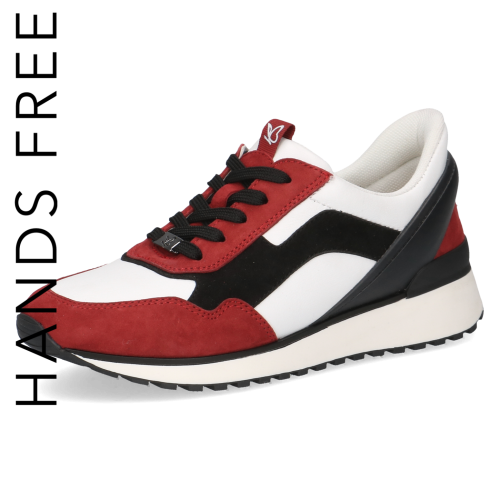 Nowoczesne sneakersy Caprice w dynamicznej kolorystyce. System hands-free umożliwia szybkie wkładanie stopy bez użycia rąk, a technologia AIRMOTION dba o ciągłą cyrkulację powietrza i najwyższy poziom amortyzacji na co dzień.