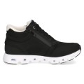 Czarne wysokie sneakersy Caprice wykonane z materiałów wegańskich. Połączenie sznurowania i zamka ułatwia zakładanie, a technologia CLIMOTION gwarantuje wyjątkową elastyczność, optymalny mikroklimat i amortyzację każdego kroku.