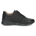 Sportowe czarne sneakersy Caprice wykonane z miękkiej skóry naturalnej. Połączenie sznurowania i bocznego zamka ułatwia zakładanie, a elastyczna podeszwa z technologią AIRMOTION zapewnia znakomitą cyrkulację powietrza oraz amortyzację kroków.
