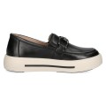 Stylowe czarne loafersy Caprice ze skóry naturalnej z elegancką metalową klamrą. Kontrastowa, gruba podeszwa dodaje nowoczesnego charakteru, a technologia AIRMOTION zapewnia optymalną cyrkulację powietrza, doskonałą amortyzację i komfort.