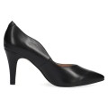 Czarne czółenka damskie Caprice Effi ze skóry naturalnej to eleganckie szpilki na każdą okazję. Miękka wkładka MEMOTION, obcas 8,5 cm i skórzana wyściółka zapewniają wygodę, stabilność oraz komfort przez cały dzień.