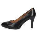 Czarne czółenka damskie Caprice Ashley ze skóry naturalnej to eleganckie buty na stabilnym obcasie. Wkładka MEMOTION dopasowuje się do stopy, zapewniając wygodę, amortyzację i komfort podczas pracy, spotkań oraz wyjątkowych okazji.