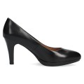 Czarne czółenka damskie Caprice Ashley ze skóry naturalnej to eleganckie buty na stabilnym obcasie. Wkładka MEMOTION dopasowuje się do stopy, zapewniając wygodę, amortyzację i komfort podczas pracy, spotkań oraz wyjątkowych okazji.