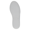 Klasyczne białe sneakersy damskie marki Caprice. Wykonane z gładkiej skóry naturalnej, ozdobione srebrną wstawką na pięcie. Posiadają wygodną, płaską podeszwę i elastyczne sznurowanie, idealne do codziennych stylizacji