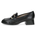 Eleganckie czarne półbuty Caprice wykonane z wysokiej jakości gładkiej skóry naturalnej. Klasyczny fason loafersów uzupełniony o klamrę ze złotym detalem oraz stabilny obcas z systemem ANTISHOKK, który skutecznie amortyzuje wstrząsy.