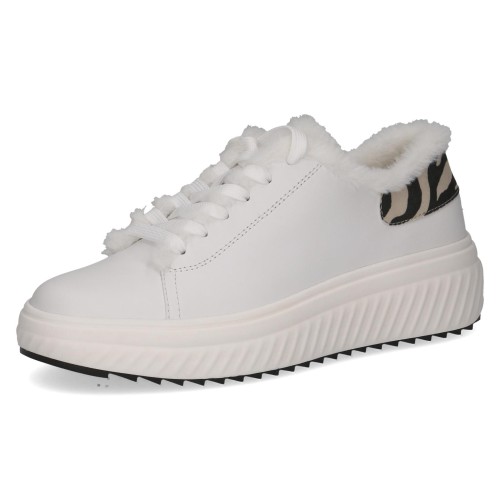 Damskie sneakersy Caprice w białym kolorze z miękkim futerkowym wykończeniem i efektowną wstawką we wzór zebry. Technologia CLIMOTION zapewnia amortyzację, elastyczność i wysoki komfort noszenia każdego dnia.