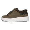 Damskie sneakersy Caprice w kolorze taupe z miękkim futerkowym wykończeniem i lekką, grubą podeszwą. Technologia CLIMOTION zapewnia amortyzację, elastyczność i komfort noszenia, idealnie sprawdzając się na chłodniejsze dni.