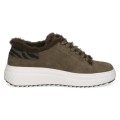 Damskie sneakersy Caprice w kolorze taupe z miękkim futerkowym wykończeniem i lekką, grubą podeszwą. Technologia CLIMOTION zapewnia amortyzację, elastyczność i komfort noszenia, idealnie sprawdzając się na chłodniejsze dni.