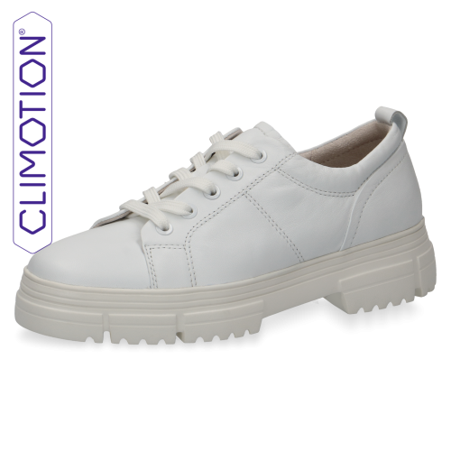 Białe buty sportowe Caprice Tamara ze skóry naturalnej to lekkie sneakersy damskie na co dzień. Technologia CLIMOTION PRO, wyjmowana wkładka i podeszwa 4,4 cm zapewniają amortyzację, przewiewność oraz komfort przez cały dzień.
