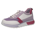Biało-fioletowe buty sportowe Caprice Vanessa ze skóry naturalnej i zamszu to lekkie sneakersy damskie na co dzień. Wkładka MEMOTION, elastyczna podeszwa 4 cm oraz tęgość G zapewniają wygodę, amortyzację i doskonałe dopasowanie.