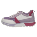 Biało-fioletowe buty sportowe Caprice Vanessa ze skóry naturalnej i zamszu to lekkie sneakersy damskie na co dzień. Wkładka MEMOTION, elastyczna podeszwa 4 cm oraz tęgość G zapewniają wygodę, amortyzację i doskonałe dopasowanie.