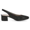 Czarne czółenka slingback ze skóry naturalnej na stabilnym obcasie. Elegancki, minimalistyczny fason z odkrytą piętą zapewnia wygodę i doskonałe dopasowanie. Idealne do pracy, na uroczystości oraz do codziennych, eleganckich stylizacji.