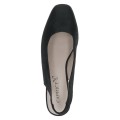 Czarne czółenka slingback ze skóry naturalnej na stabilnym obcasie. Elegancki, minimalistyczny fason z odkrytą piętą zapewnia wygodę i doskonałe dopasowanie. Idealne do pracy, na uroczystości oraz do codziennych, eleganckich stylizacji.