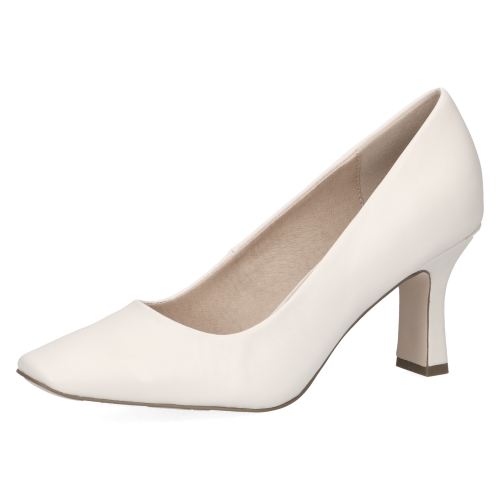 Kremowe czółenka damskie Caprice Venezia ze skóry naturalnej to eleganckie buty na obcasie 7,5 cm. Technologia MEMOTION, miękka wkładka i tęgość G zapewniają wygodę, amortyzację oraz komfort przez cały dzień – do pracy i na wyjątkowe okazje.