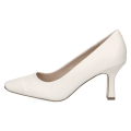 Kremowe czółenka damskie Caprice Venezia ze skóry naturalnej to eleganckie buty na obcasie 7,5 cm. Technologia MEMOTION, miękka wkładka i tęgość G zapewniają wygodę, amortyzację oraz komfort przez cały dzień – do pracy i na wyjątkowe okazje.
